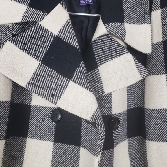 RALPH LAUREN Purple Label Cashmere Wool Cream & Black Buffalo Plaid Coat Size:14 - Picture 3 of 6